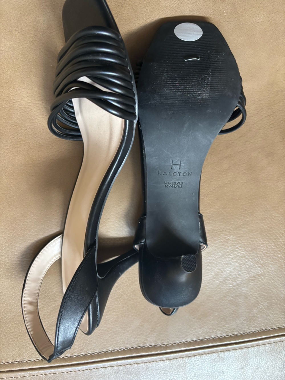 H by Halston Black minimalist 2.5 inch Ruched Strap Slingback minimalist Heels - Picture 4 of 5